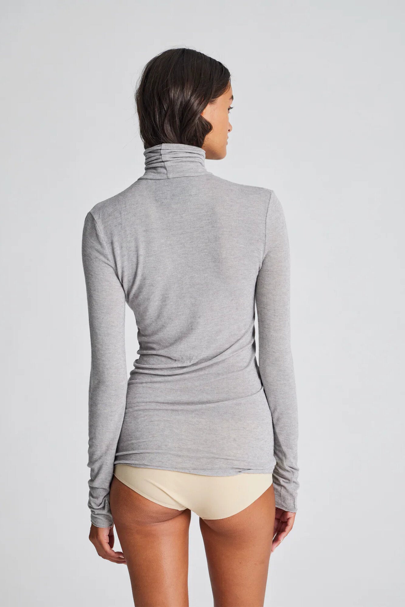 Anna Wool Turtleneck langærmet t-shirt - Light Grey Melange
